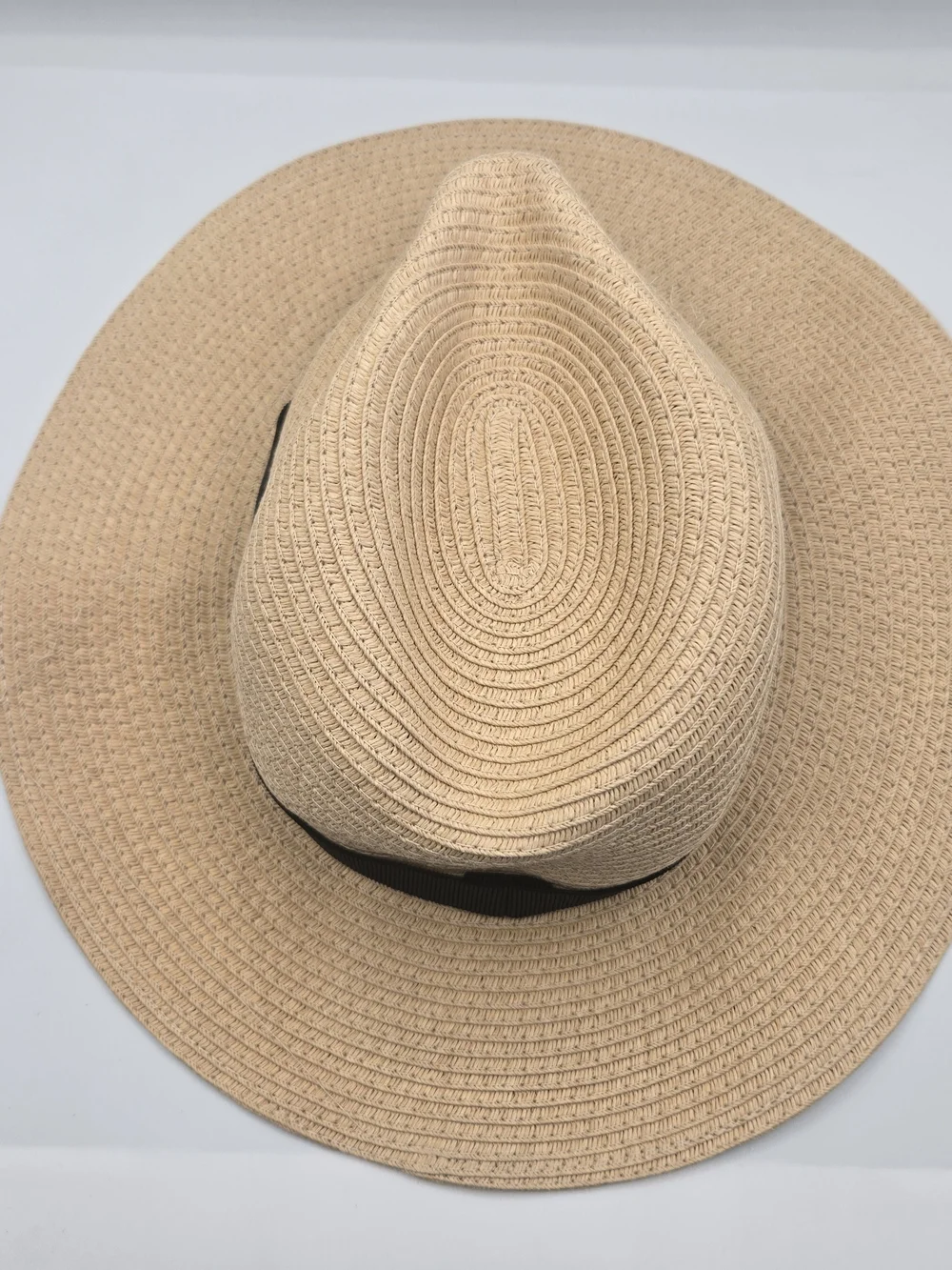 J.Crew Factory Straw Fedora Hat Natural Black Band M/L Packable Summer Sun Hat
